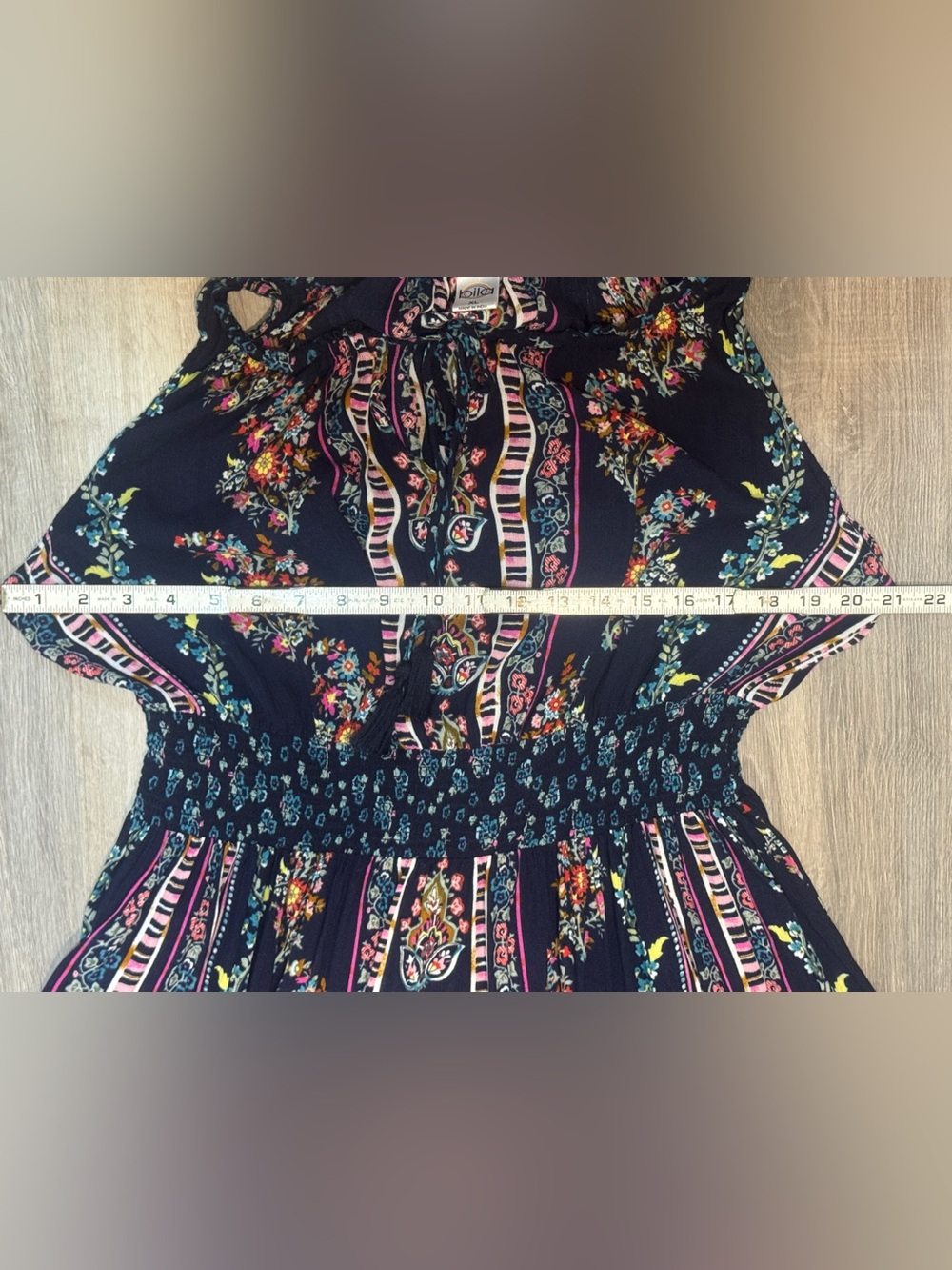 Bila Navy Floral Stripe Sundress with Pink and Green Accents - Picture 5 of 10